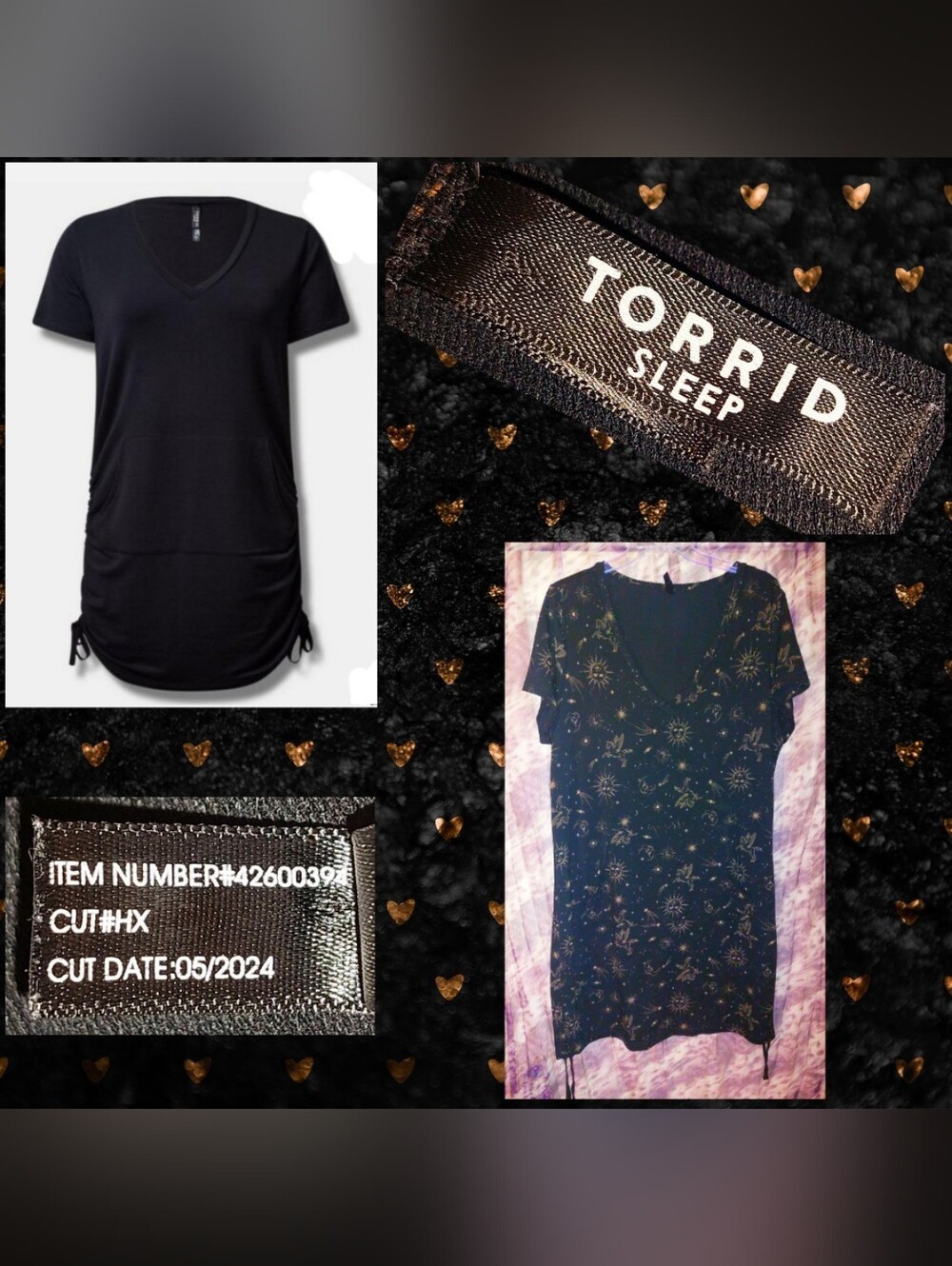 Torrid Blk & Tan Dream Fleece V-Neck Sweatshirt Lounge Nightshirt w/Side Ties 1X